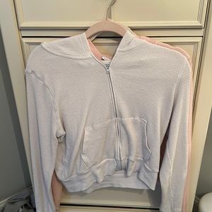 Light Blue Aritzia Waffle Zip Up
